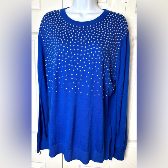 New MICHAEL KORS Studded Sweater Amalfi Royal Blue Silver Pullover Crewneck Knit - Picture 10 of 10